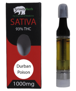 Durban Poison Strain Vape Cartridge - 93% THC 1000mg - Grizzly Herb